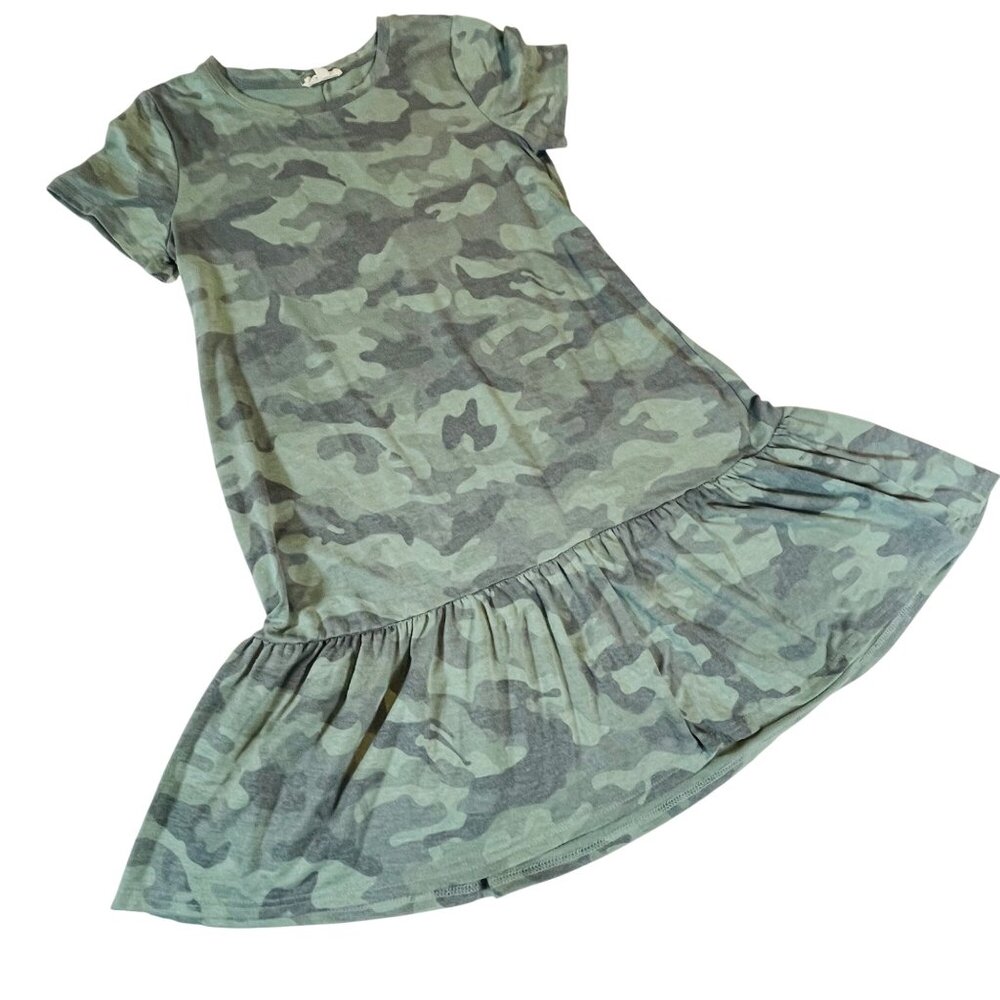 Jane & Delancey Women's Ruffled Hem Camouflage T-shirt Dress XS